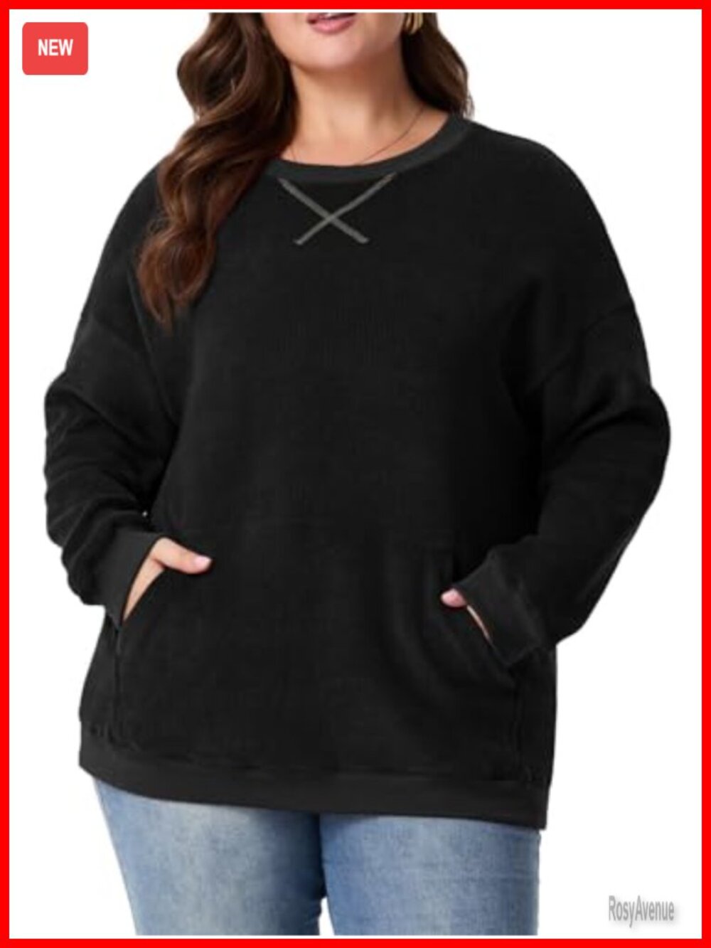 Plus Size Oversized Crew Neck Sweatshirt Kangaroo Pocket Tunic Pullover
